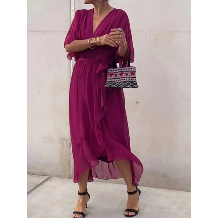 Camila | Women's midi dress with V-neck and belt