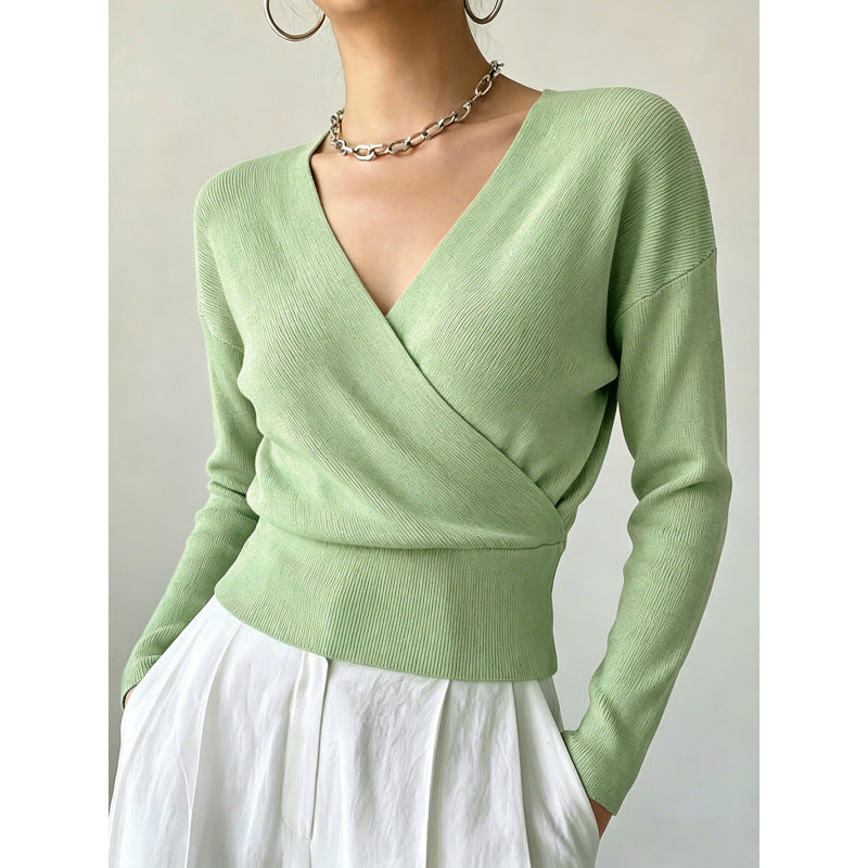 Women's Crossed Sweater in Solid Colors - Soft and Modern