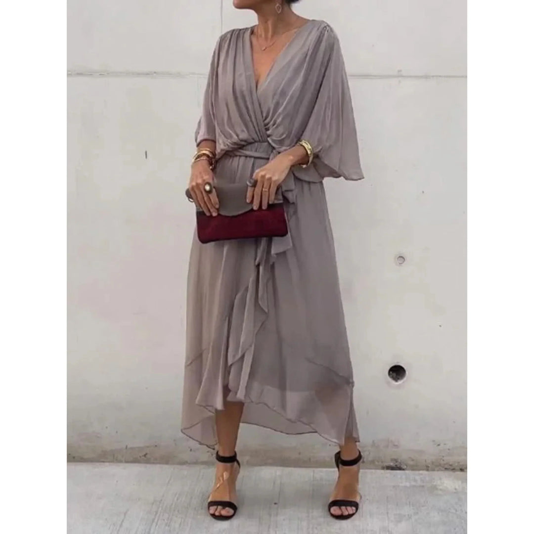 Camila | Women's midi dress with V-neck and belt