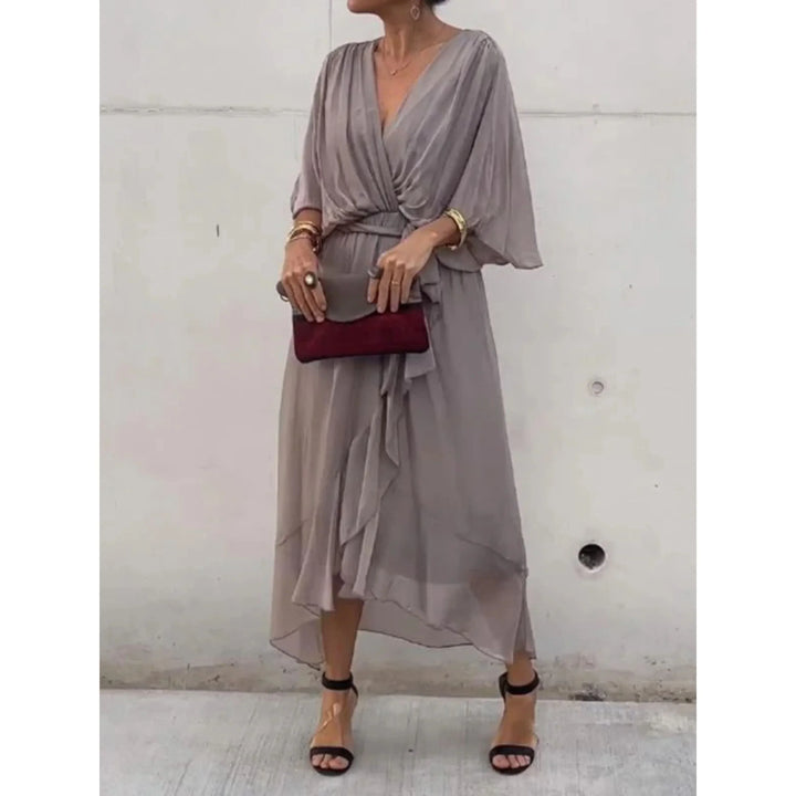 Camila | Women's midi dress with V-neck and belt