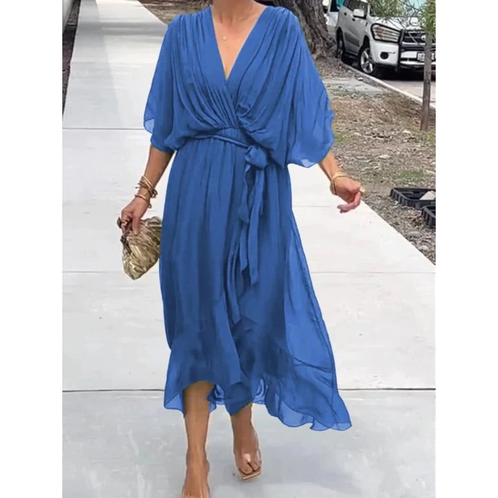 Camila | Women's midi dress with V-neck and belt