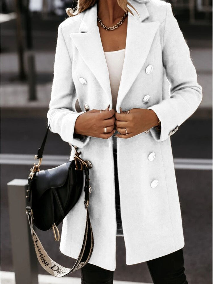 Women's Double-Breasted Blazer Coat with Notch Lapel - Elena Harper