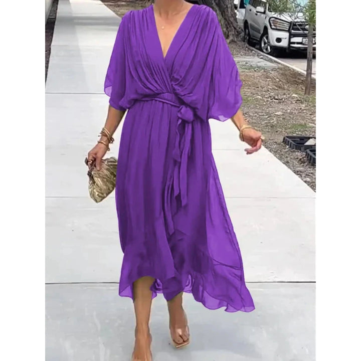 Camila | Women's midi dress with V-neck and belt