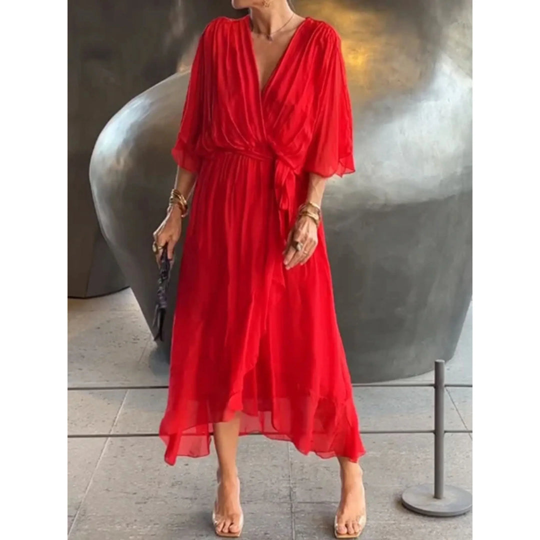 Camila | Women's midi dress with V-neck and belt