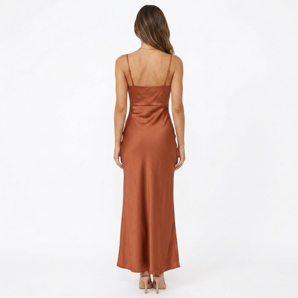 Brown High Split Maxi Dress Evening
