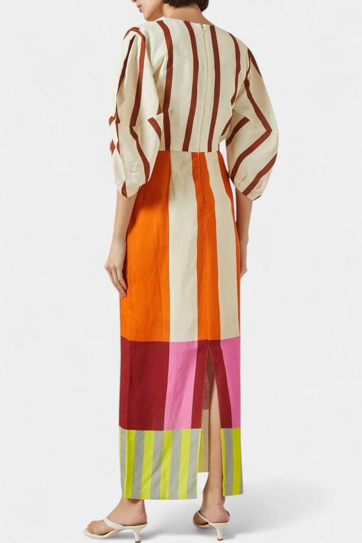 Alison Soft Dress with Front Neckline and Puff Sleeves, view 2 - Elena Harper