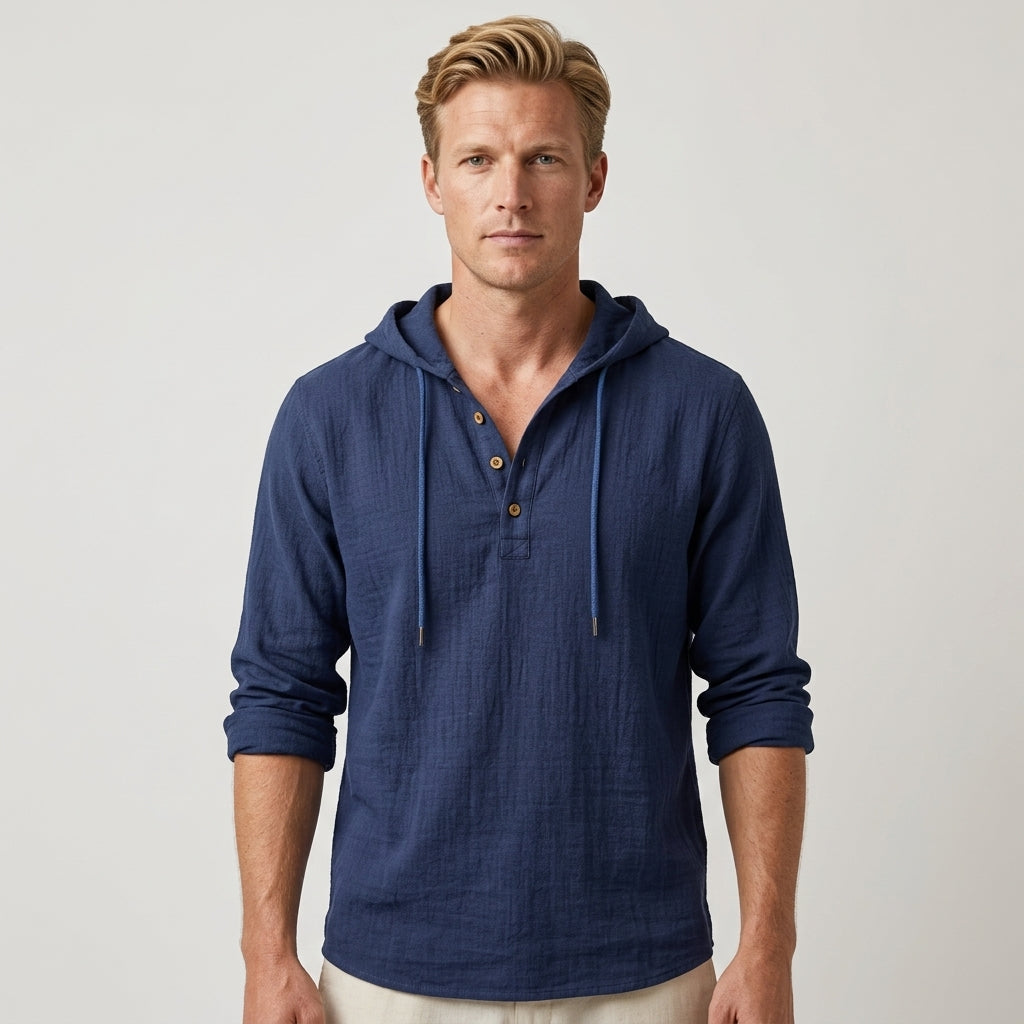 Men's Long Sleeve Hooded Henley Shirt