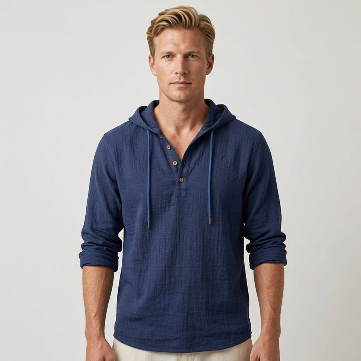 Men's Long Sleeve Hooded Henley Shirt