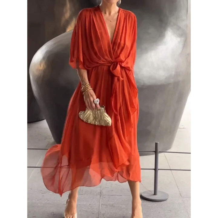 Camila | Women's midi dress with V-neck and belt