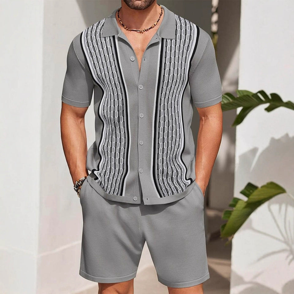 Men's Complete Two-Piece Set with Perforated Polo and Coordinated Shorts