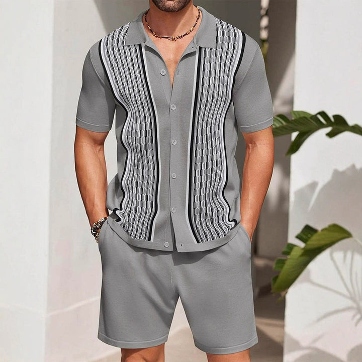 Men's Complete Two-Piece Set with Perforated Polo and Coordinated Shorts