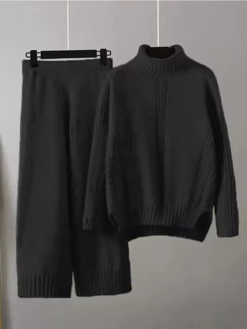 Scarlett | Chic High-Neck Knit Sweater & Loose Pants Set