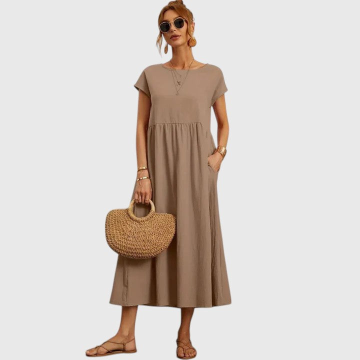 Women's Comfortable Midi Dress with Pockets - Effortlessly Chic Style