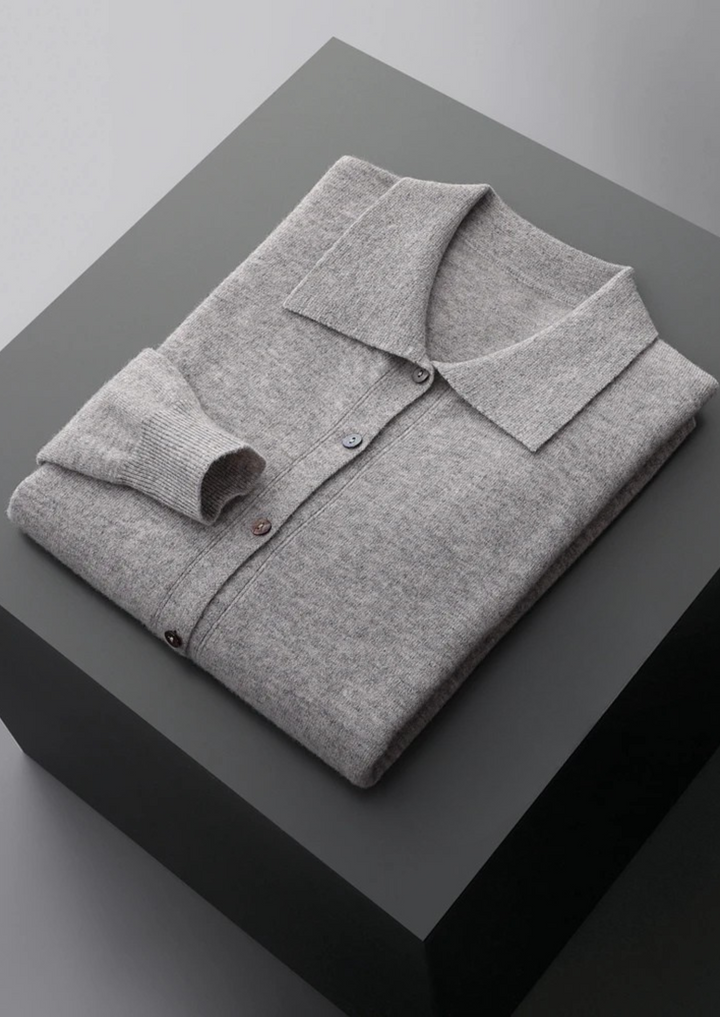 100% CASHMERE POLO CARDIGAN