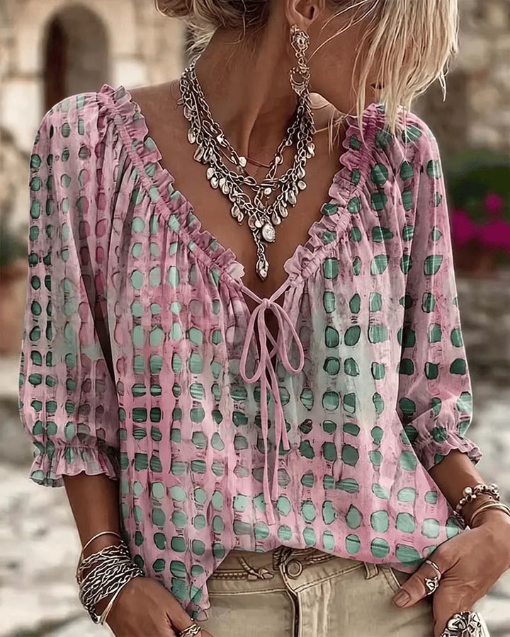 Lucy - Soft-Touch Lace-Up V-Neck Blouse