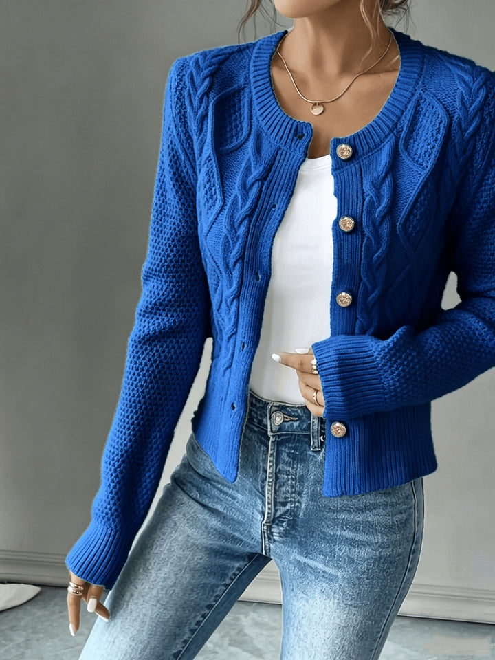 Isabelle - Elegant Twisted Knit Cardigan with Round Neck