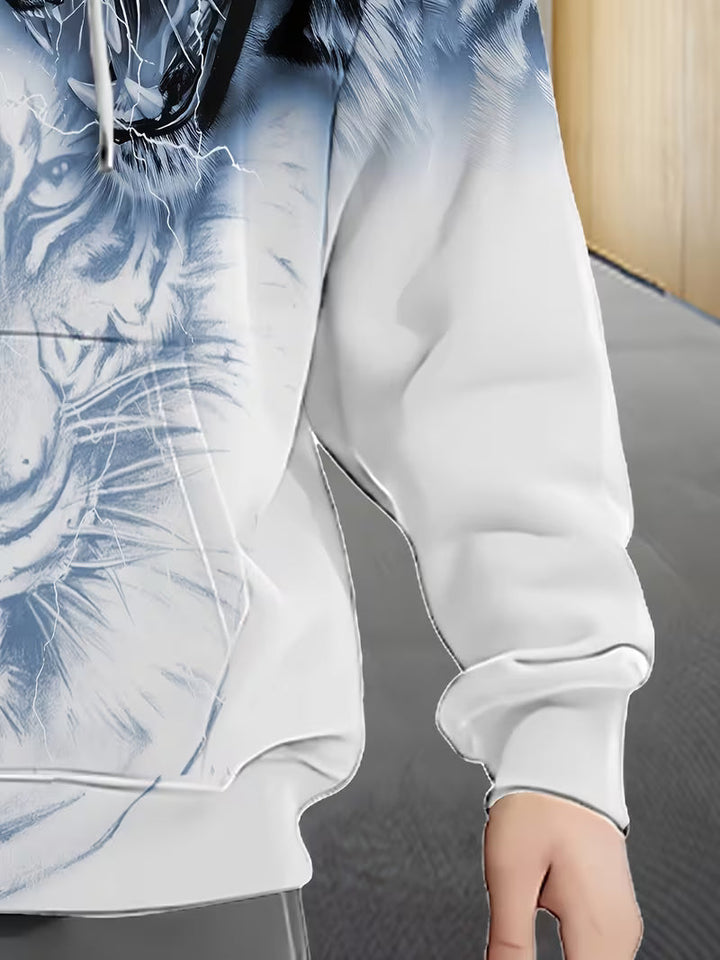 Luciano - Tiger Pattern Hooded Sweatshirt With Zipper