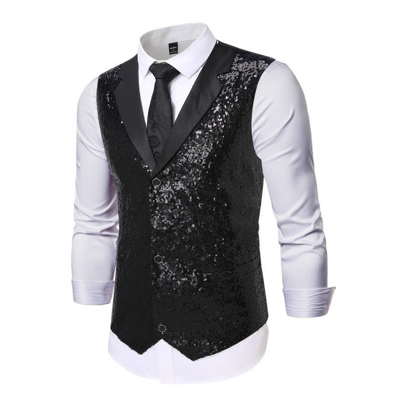 Glitter Waistcoat with Satin Collar for Men