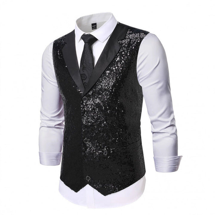 Glitter Waistcoat with Satin Collar for Men