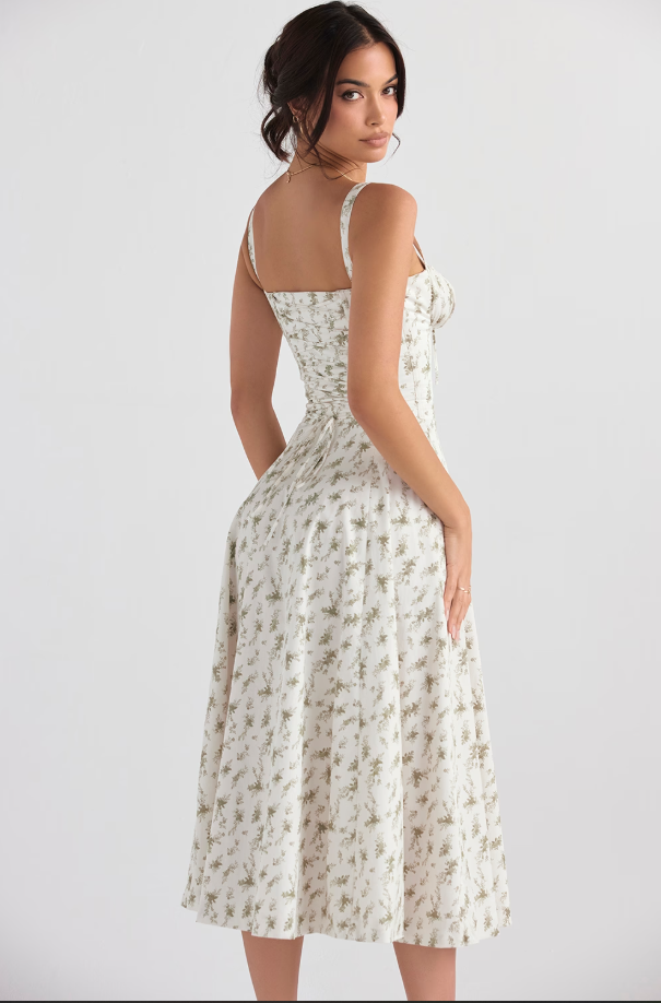 Women's Lace-Up Corset Midi Dress for Elegant Style