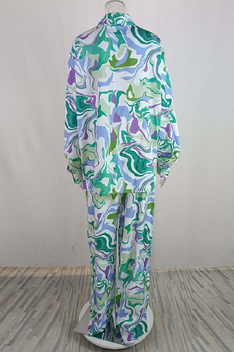 Printed Two-Piece Set with Cardigan & Pants