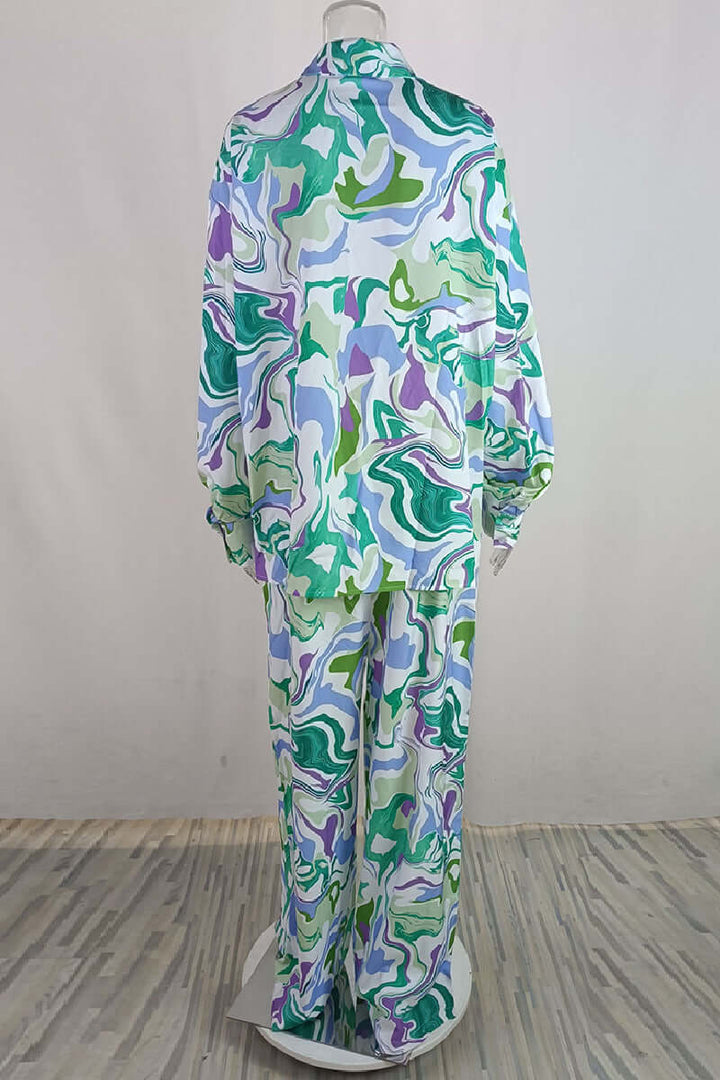 Printed Two-Piece Set with Cardigan & Pants