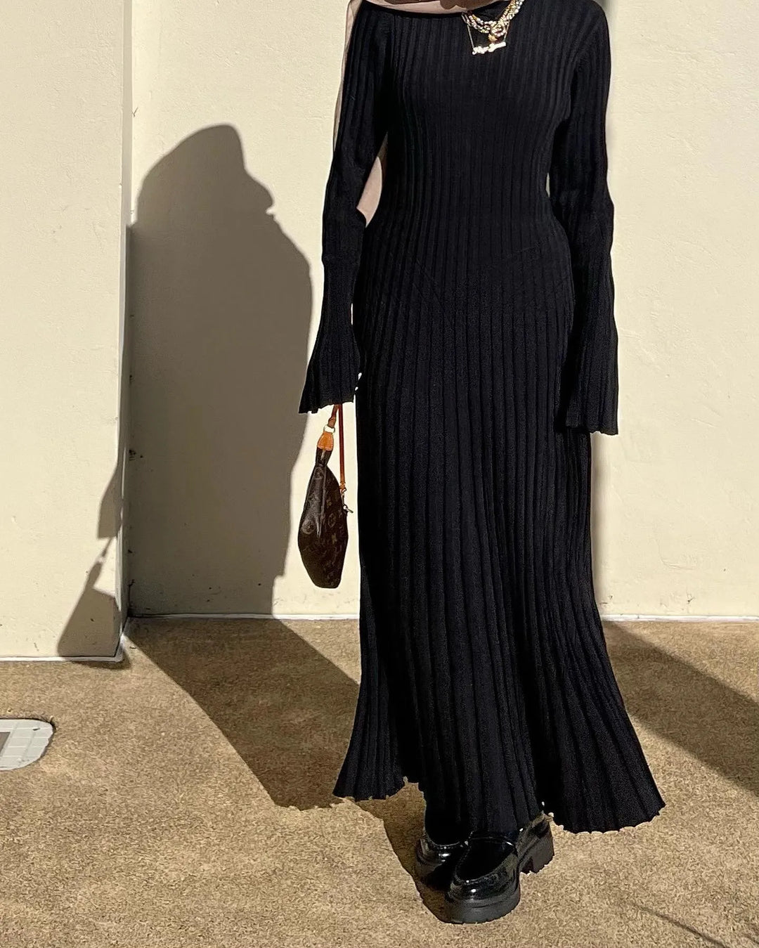 Women's Elegant Long Sleeve Midi Dress