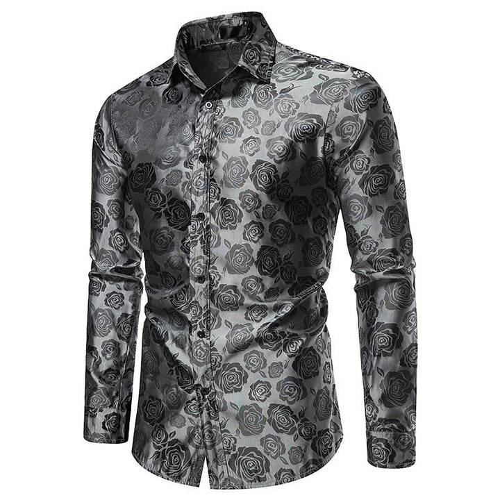 Shiny Shirt with Rose Pattern for Men