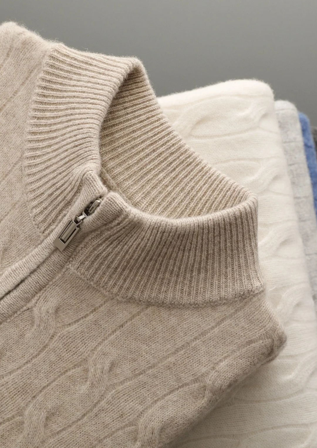 Emma & Rose wool cable knit half-zip sweater — premium knitwear