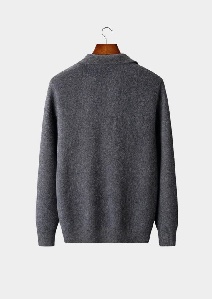 100% CASHMERE ZIP POLO CARDIGAN.