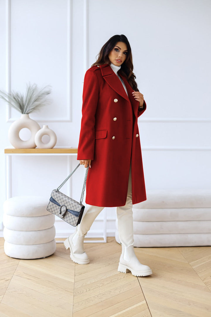 Wool Women's Coat with Double Row of Buttons – Warm Classic Look