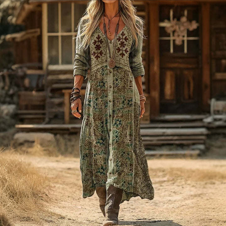 Shannon Stylish Vintage Long Sleeve Casual Dress, view 2 - Elena Harper
