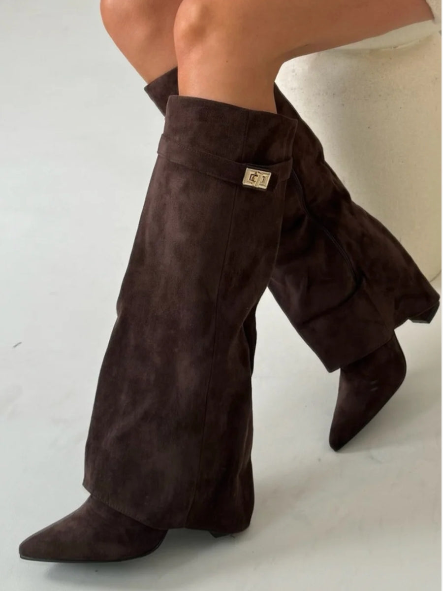 Women's Knee High Boots with Flared Upper and Block Heel, view 10 - Elena Harper