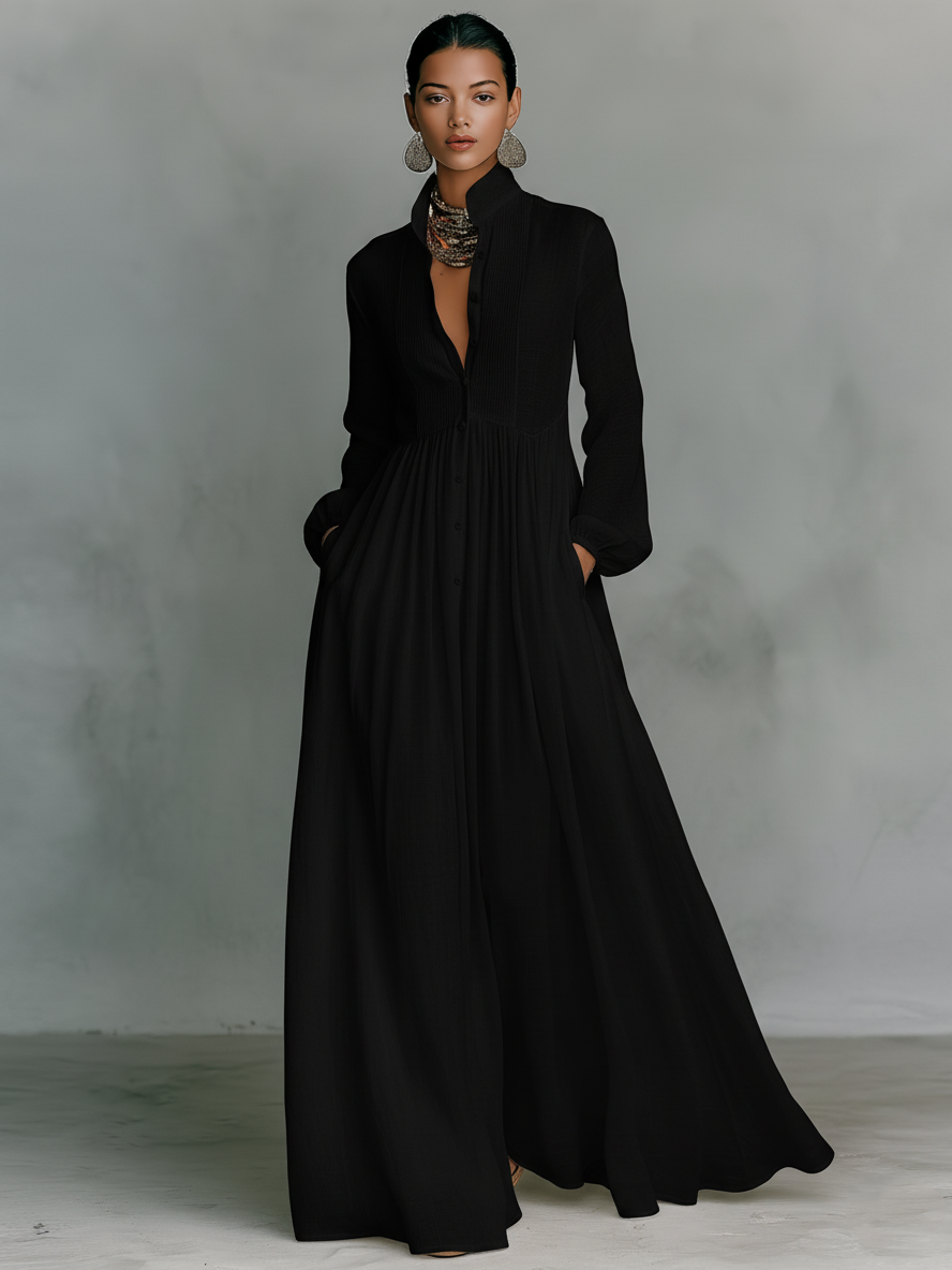 Long Sleeve Button Front Maxi Dress