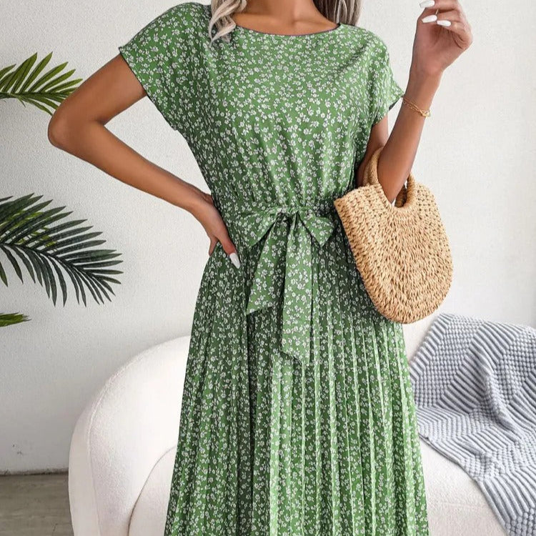 Floral Pleated Midi Dress for Women - Julieta