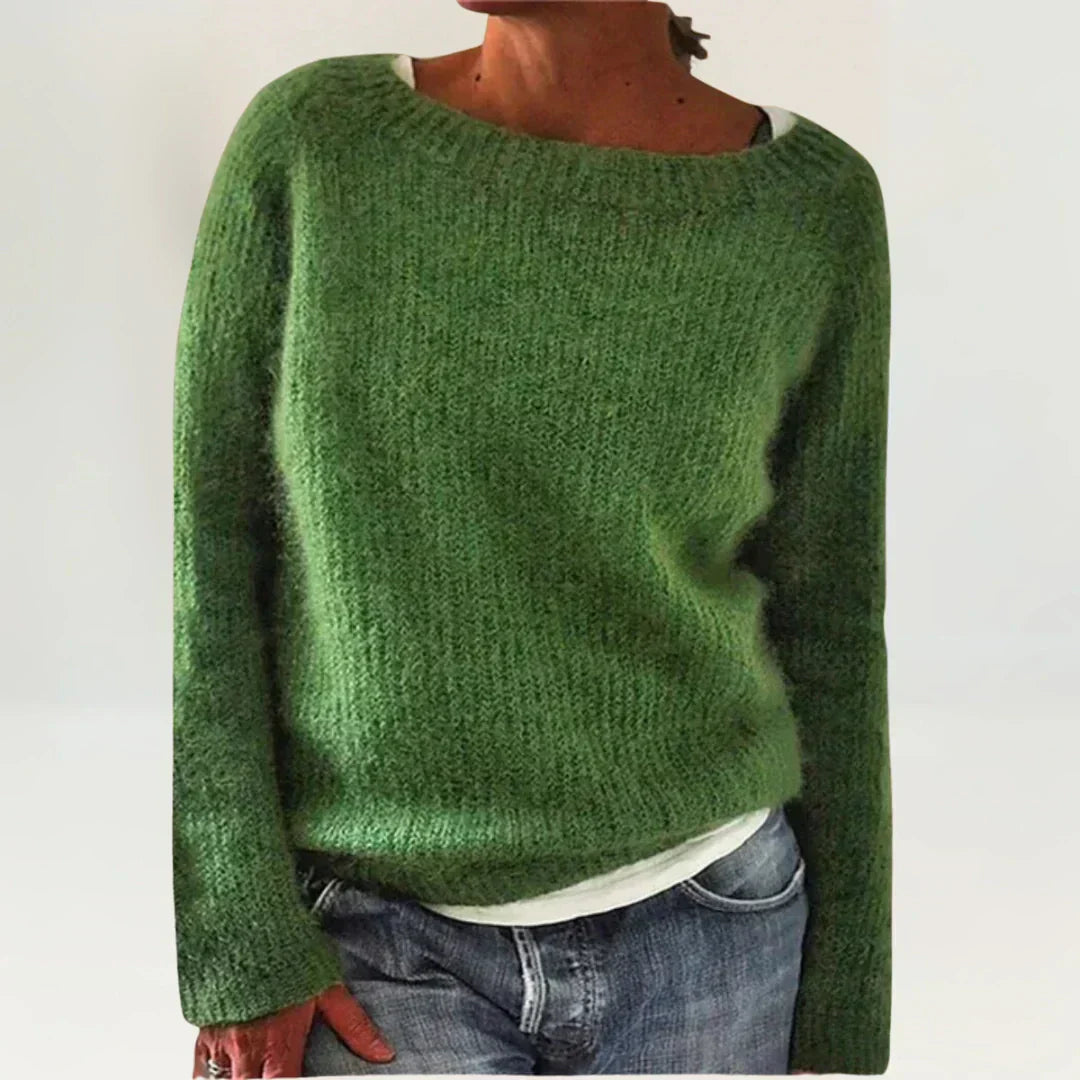 Green cozy sweater from Emma & Rose Cape Town, featuring a soft knit fabric and relaxed fit, perfect for casual wear.