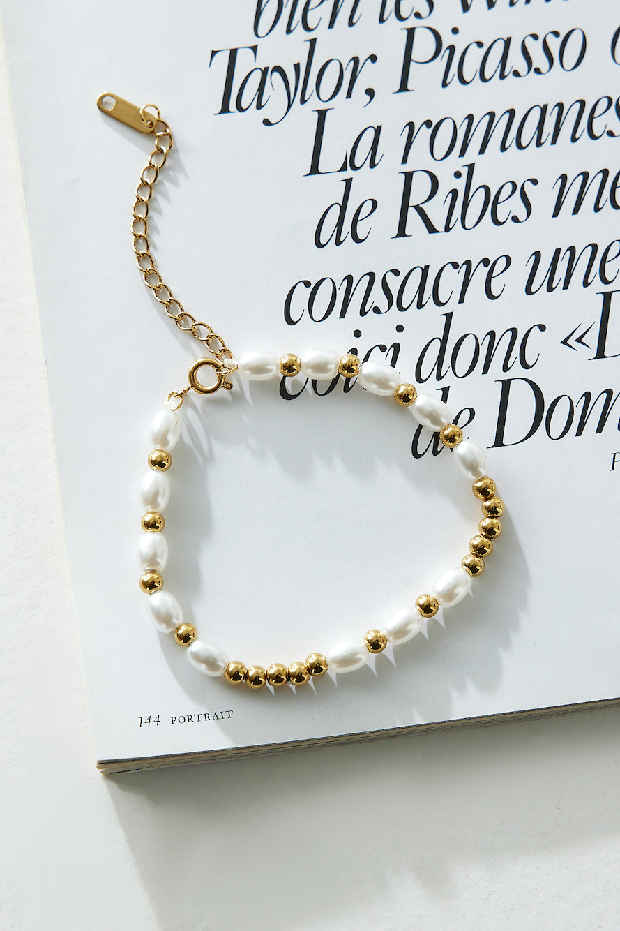 18k Gold Plated Sea Washed Pearls Bracelet Gold, view 3 - Elena Harper