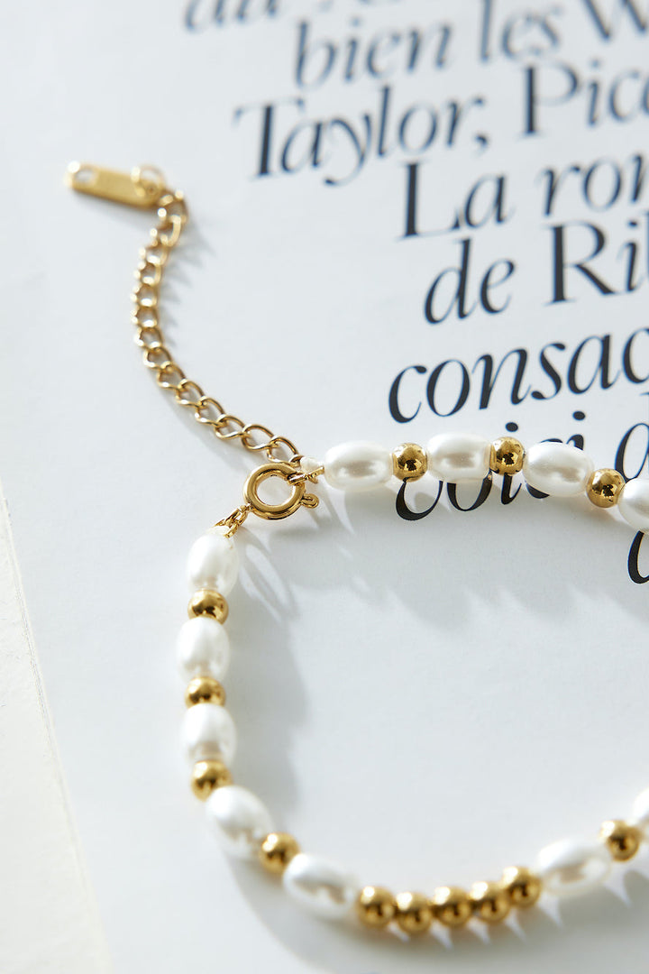 18k Gold Plated Sea Washed Pearls Bracelet Gold, view 4 - Elena Harper