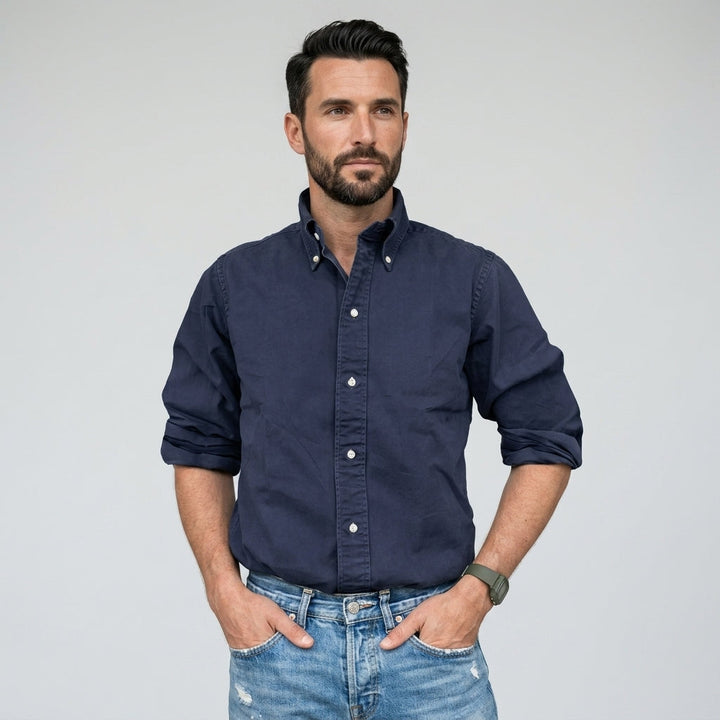 Harrington Oxford Long Sleeve Shirt For Men, view 8 - Elena Harper