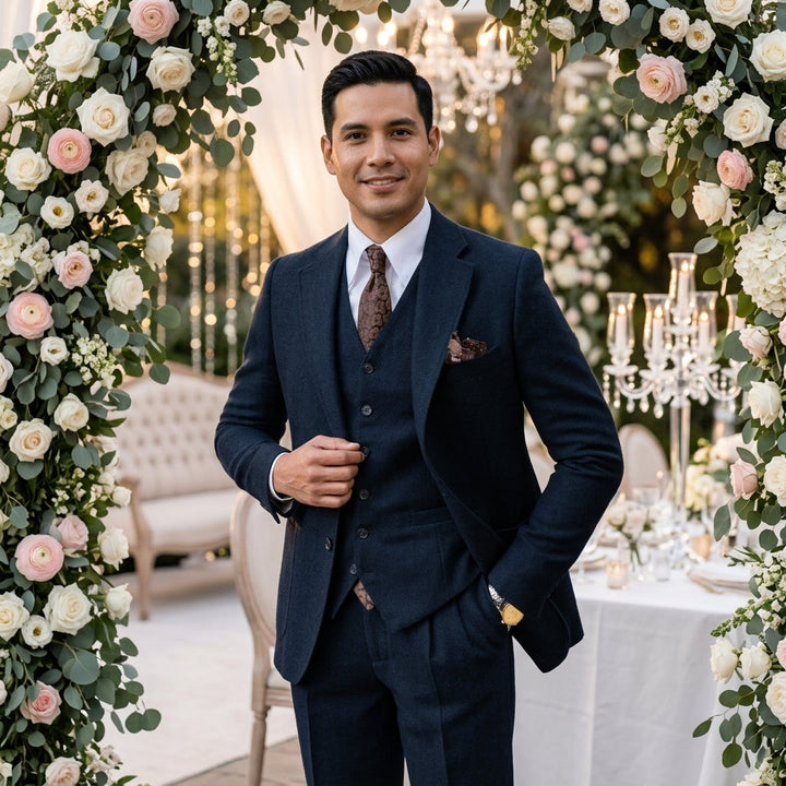 Harrington Oxford Men Wedding Three‑Piece Suit Tweed - Elena Harper