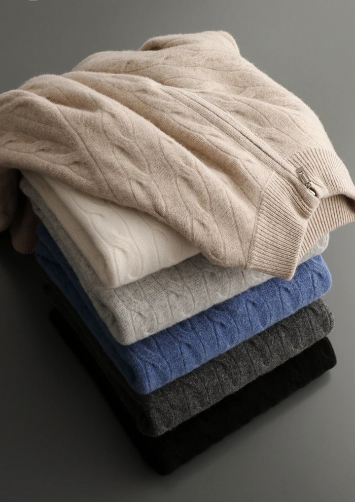 Emma & Rose wool cable knit half-zip sweater — premium knitwear