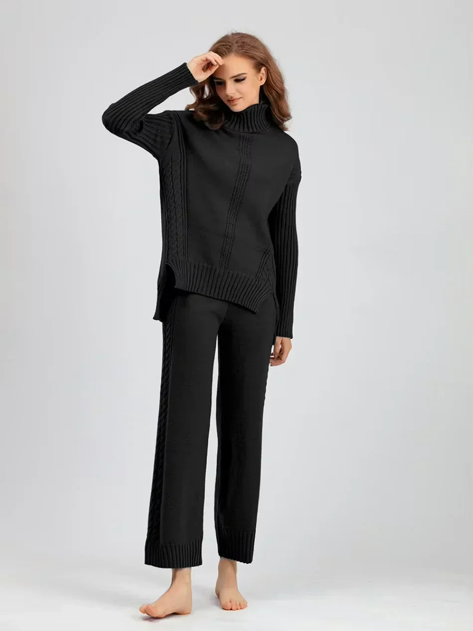 Scarlett | Chic High-Neck Knit Sweater & Loose Pants Set