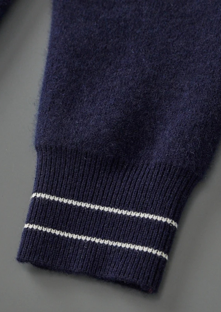 Noba Wool Two-Tone Polo Cardigan, view 4 - Elena Harper