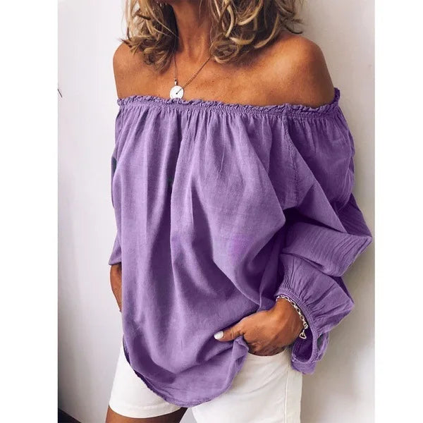 Women's Off Shoulder Blouse with Elegant Balloon Sleeves, view 2 - Elena Harper
