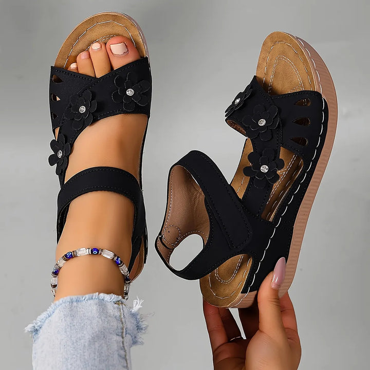 Ambella Comfortable Floral Sandals with Wedge Heel, view 2 - Elena Harper