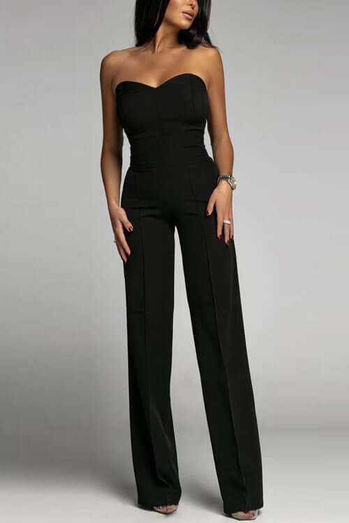 Strapless Flared Leg Jumpsuit, view 2 - Elena Harper