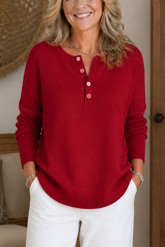 Elena | Timeless V-Neck Sweater Made of Soft Cotton Knit