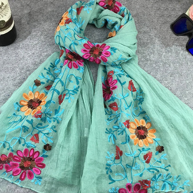 Casual Flower Embroidered Scarf