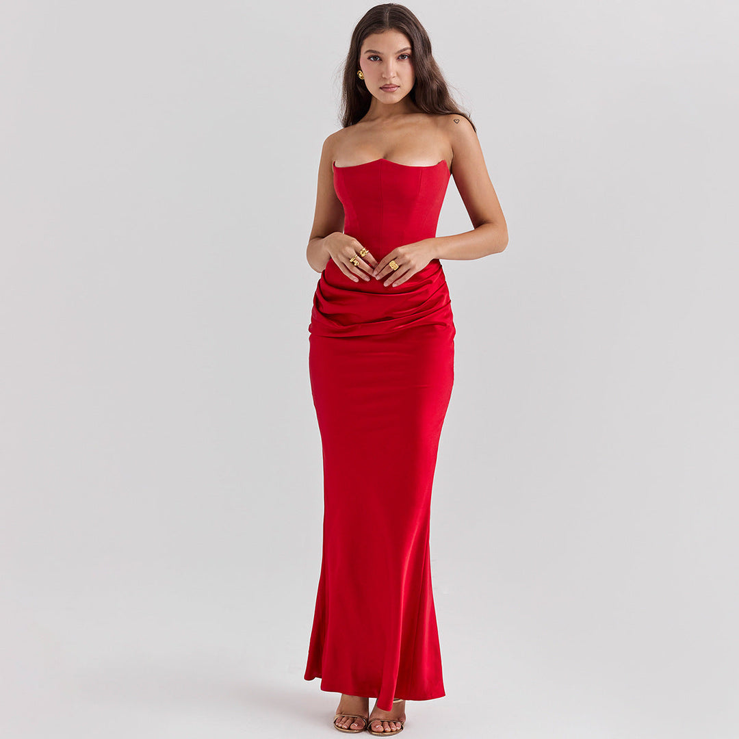 Long Strapless Evening Dress with Open Back | Ideal for Spring and Summer