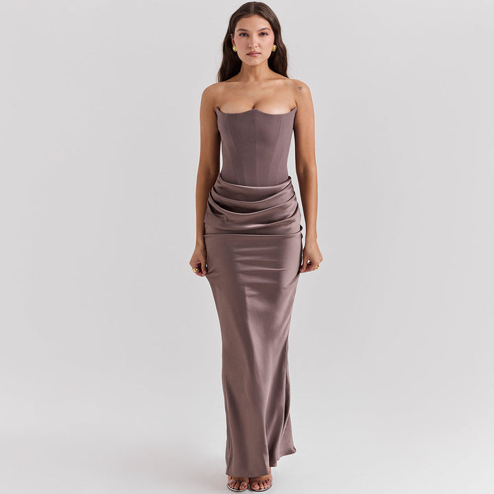 Long Strapless Evening Dress with Open Back | Ideal for Spring and Summer